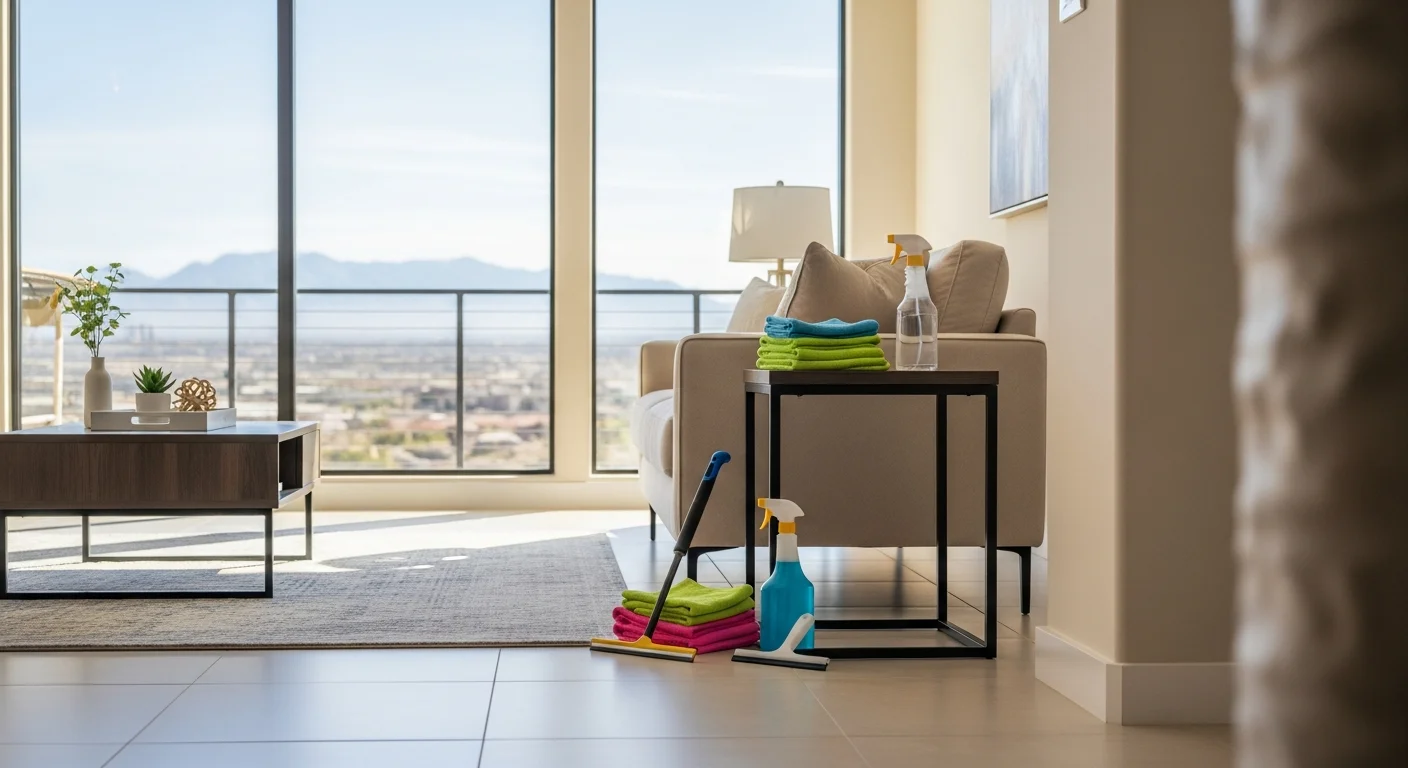 Professional house cleaner cleaning a residential home in Las Vegas