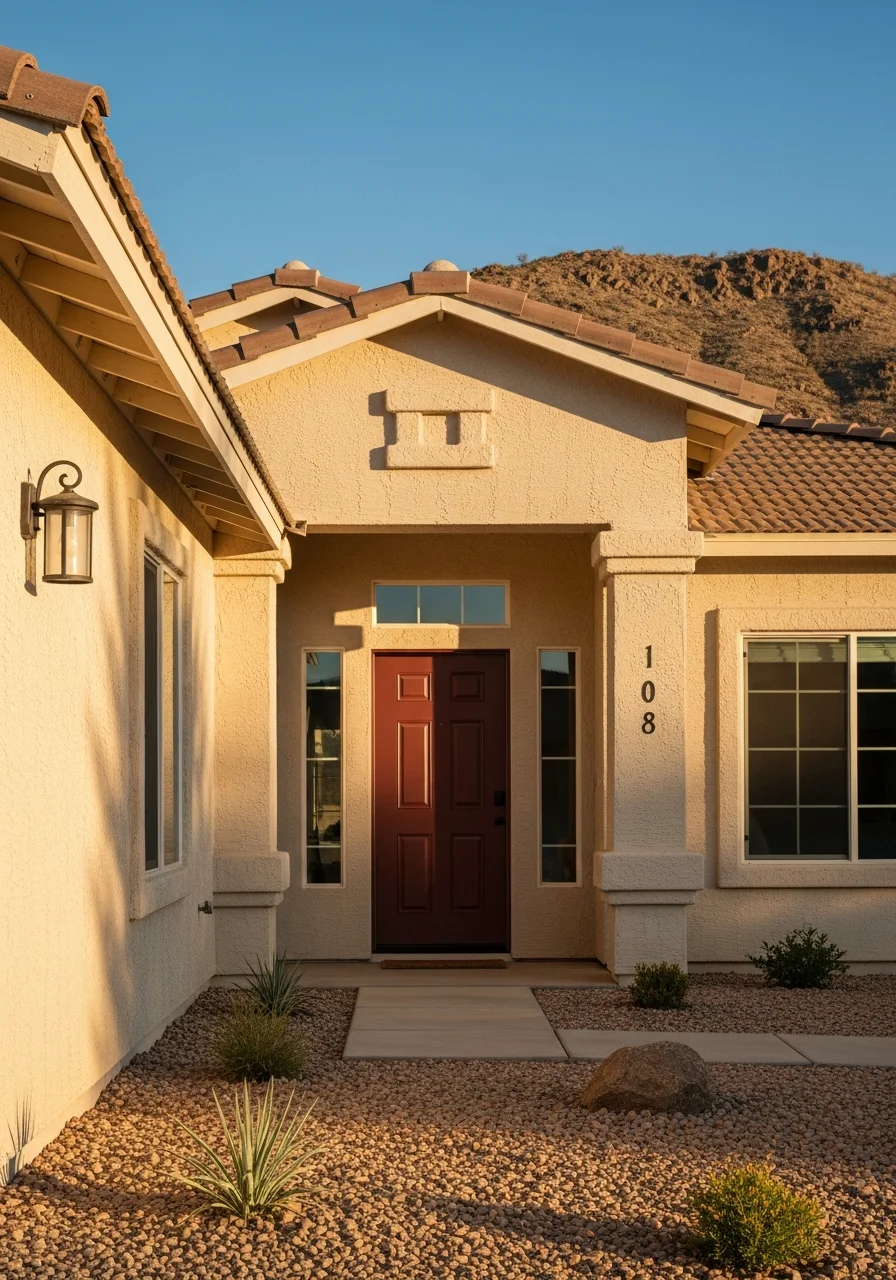 Close-up of a completed residential project in Boulder City showing attention to local design standards and quality details.